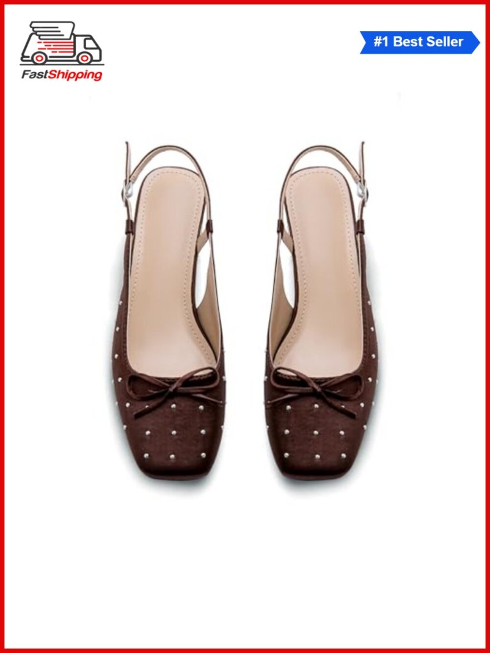 Satin Rhinestone Slingback Ballet Pumps 2 Inch Block Heel